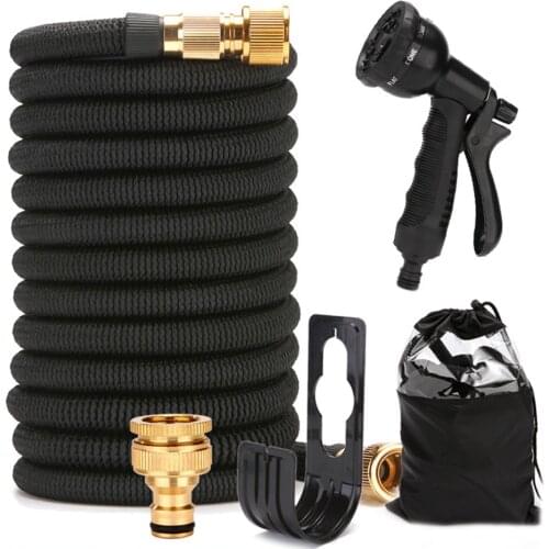 25-100Ft Garden Hose Expandable Magic Flexible Water Hose Plastic Hoses Pipe With Spray Gun 8-Pattern Nozzle 3/4"Brass Connector