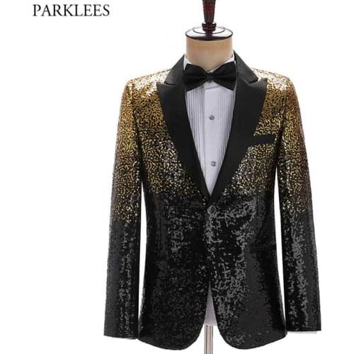 Shiny Sequin Glitter One Button Suit Blazer Men 2021 Fashion Gradient Sequins Mens Blazers Party Stage New Years Costume Homme