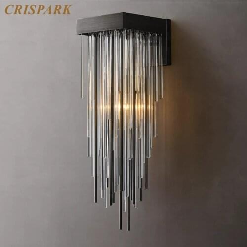 CASCADA Modern Luxury Sconce Light LED Gold Metal Rods Chandelier Lighting Crystal Rainfall Bedroom Wall Lamp Art Deco Sconce