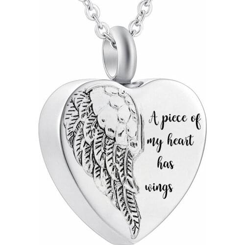 A Piece of My Heart Has Wings Urn Necklace for Women Cremation Ashes Jewelry Memorial Necklace with Fill Kits