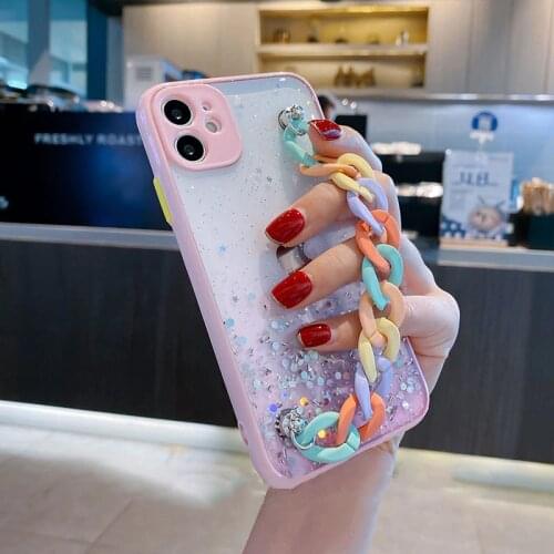 Glitter Sequins Star Rainbow Wristband Case For Samsung Galaxy S21 Plus S20 FE Note 20 Ultra J3 J5 J7 2017 J4 Plus J6 Cover