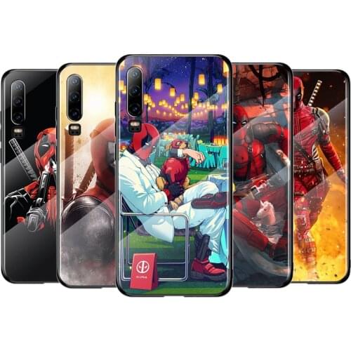 Marvel Deadpool For Huawei P40 P30 P20 P10 Pro Plus Lite 5G 2019 Tempered Glass Cover Shell Luxury Phone Case