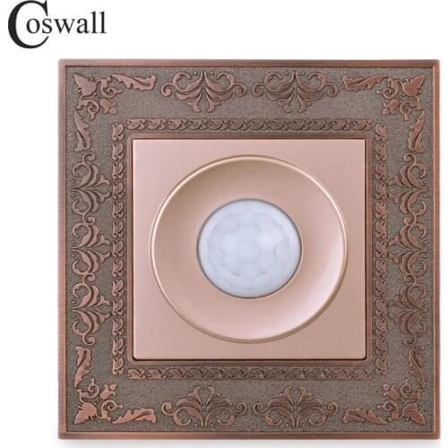 Coswall Zinc Alloy Vintage Panel Human Body Infrared Motion Sensor Wall Switch Time Delay Light Switch Gold Color 16A