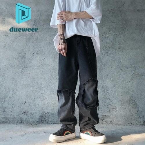 DUEWEER Mens Straight Jeans Spring Autumn Ripped Holes Hip Hop Trousers Men Goth Baggy Black Plus Size Casual Jeans Denim Pants