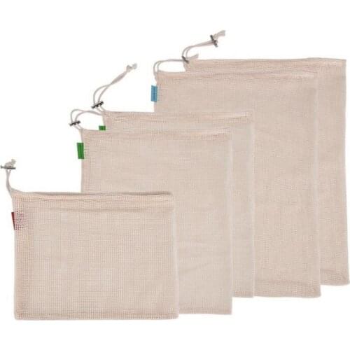 Market Bag Eco Friendly Reusable Natural Cotton Mesh Produce Bags Fruit Vegetables Storage Bag Kitchen Organization Baskets