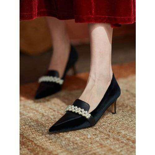 EshtonShero Shoes Women Leather Flock Female Thin High Heel Spring Shoes Womens Loafers Casual Leather Shoes Pointed Toe