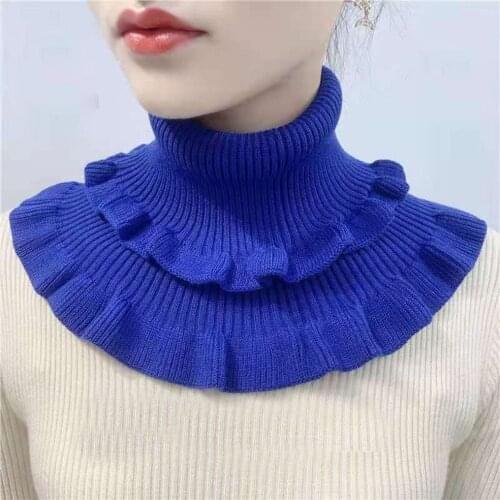 Fake Collar Neck Guard Fall/Winter Womens High-neck Thicker More Versatile Collar Pure Color High-stretch Knit Ruffle Bib A45