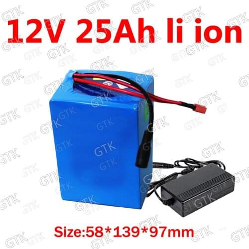 GTK customize 12v 25ah lithium battery pack 18650 li ion BMS 3S for xenon lamp light lamp power tool Power Supply + 3A charger
