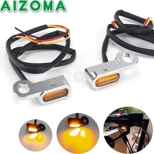 Chrome E4 Motorcycle Mini LED Handlebar Turn Signals Indicator Blinker Light for Harley Touring Road Street Glide Softail Custom