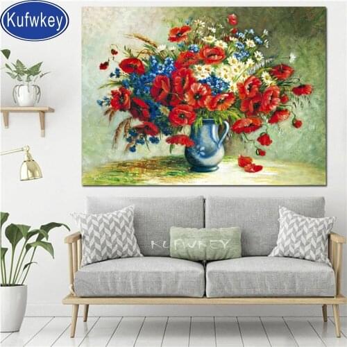 Red vase flower diamond embroidery full round diamond painting square drill mosaic diamond set 3d cross stitch diy still life 5d