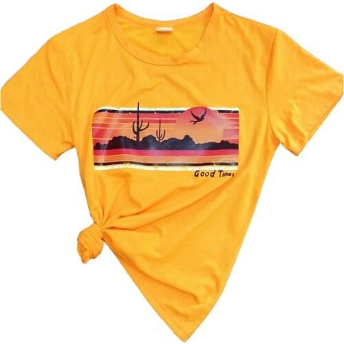 Good Times Graphic Summer Colored T-Shirt Funny Landscape Grunge Hipster Tumblr Yellow Cotton Tees Slogan Vintage Tops Outfits