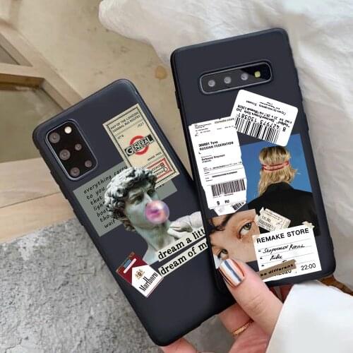 Fashion Art Retro Bar Code Label black TPU silicone cover case For Samsung S8 S9 PLUS S10PLUS S10Lite S20ULTRA S21PLUS S21ULTRA
