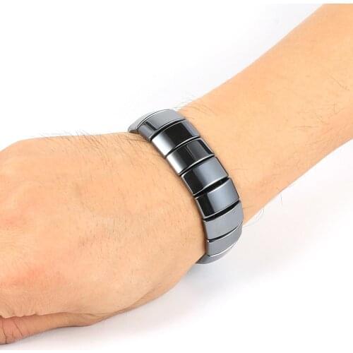 Vintage Square Black Hematite Natural Stone Beaded Bracelet For Men Wide Wrap Bracelet Mens Wristband Boyfriend Gifts