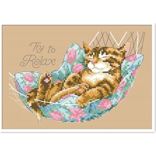 Try to Relax cross stitch package animal cat sleep 18ct 14ct 11ct flaxen linen cotton thread embroidery DIY handmade needlework