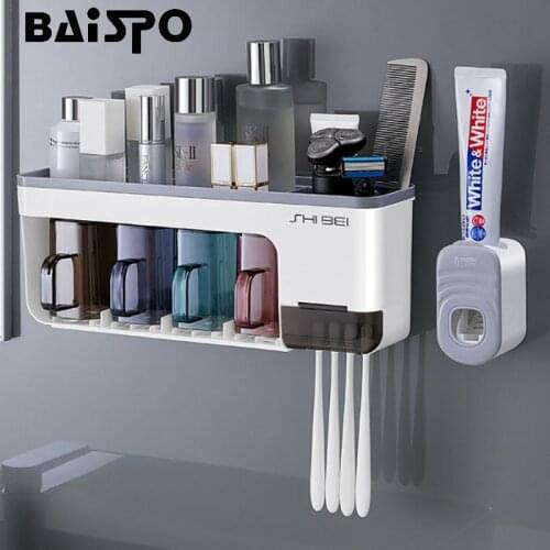 BAISPO Wall-Mounted Toothbrush Holder Waterproof Bathroom Organizer Multi-Position Toothbrush Case Home Bathroom Accessories