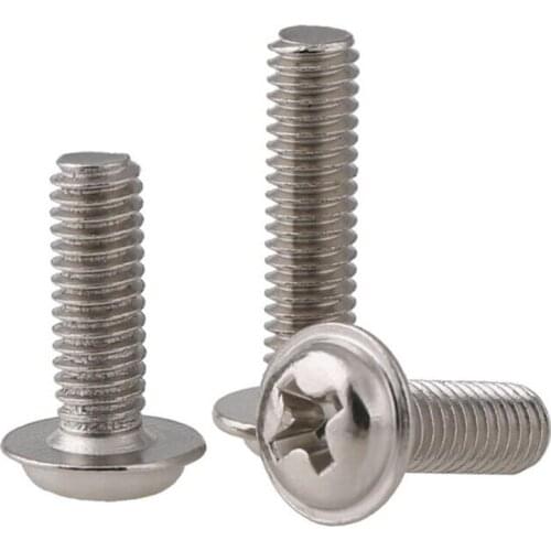 M2 M2.5 m3 m4 m5 Nickel plated steel PWM Cross phillips pan round truss head with washer padded collar screw machine bolt screws
