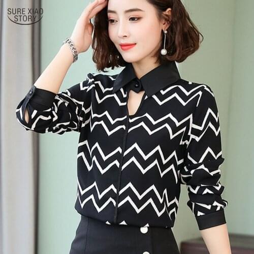 New Plus Size Womens Blouse Striped Turn-down Collar Long Sleeve Women Blouse White Pullover Female Shirt Blusas Mujer 5099 50