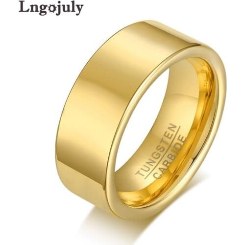 New 8MM Tungsten Carbide Ring For Man Yellow Gold Color Glossy Ring Band Jewelry Accessoeries Engagement Ring For Wedding Party
