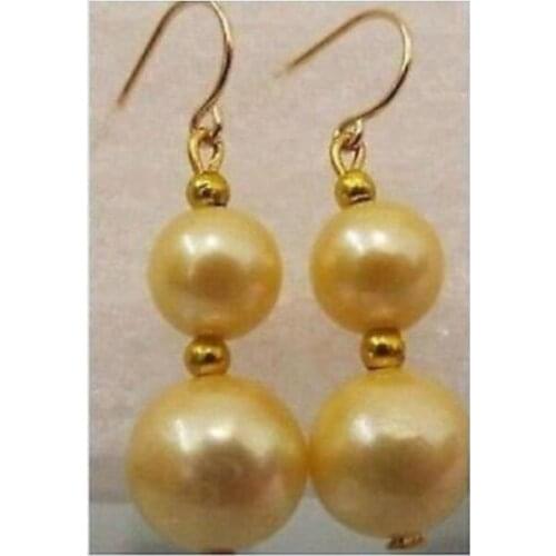 Charming AAA 9-11mm Round golden Pearl HOOK Earrings