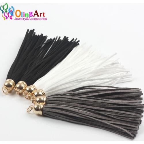 OlingArt 10CM 6pcs Suede Tassel DIY Keychain Cellphone Straps Jewelry making Charms,Gold cap Gradient color series 2019 New