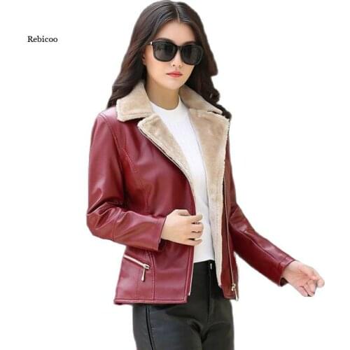 Autumn and Winter Ladies' Fur Pu Leather Jacket Korean Style Trend Plus Velvet Thick Coat
