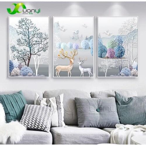 Nordic Style Landscape Poster Print Wall Art Canvas Painting Animals Deer Wall Picture for Living Room Home Decor No Frame