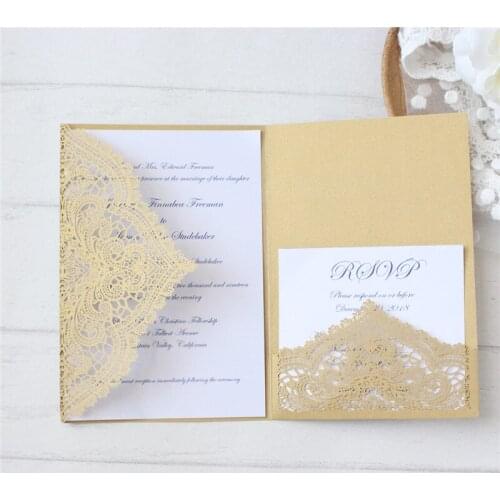 Invitation laser cut wedding marriage cards gold white ivory floral birthday greeting cards personalized printing