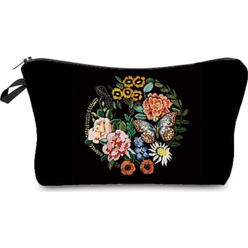 Simple Flower Fashion Double-Sided Printing Cosmetic Bag Cute Casual Floral Cosmetic Organizer Ladies Portable Print Makeup Bag