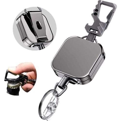 Belt Rope Lanyard Clip Keychain Name Tag Holder Keyring Id Card Cord Reel Retract Pull Key Chain Recoil Badge Bottle Opener