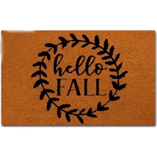 Rubber Doormat For Entrance Door Floor Mat Hello Fall Non-slip Doormat Machine Washable Non-woven Fabric Top 23.6"X15.7"
