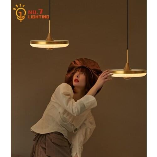 Nordic Luxury Retro Copper Glass Pendant Lights Wooden Art Simple Modern Light Fixtures Bar Restaurant Dining Room Household