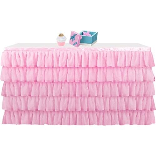 Pink White Tulle Tableskirt Wedding Decoration Birthday Baby Shower Party Decor Dinner Tableware Event Tablecloth Home Textile