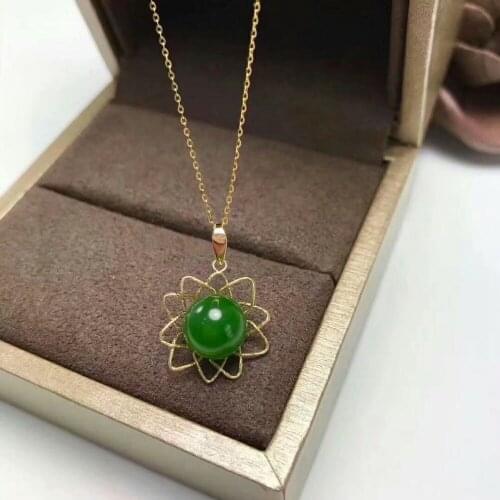 SHILOVEM 18k YELLOW gold Natural green Jasper pendants no necklace classic fine Jewelry women wedding new plant mymz1213.5hby