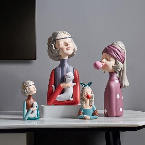 Nordic Home Decoration Bubble Girl Resin Sculpture Girl Bedroom Decor Art Figurine Crafts Living Room Office Desktop Ornaments