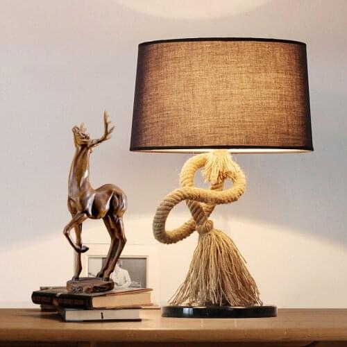Vintage Hemp Rope Led Table Lamps for Living Room Art Deco Bedroom Table Light Home Deco Retro Bedside Lamp Study Light Fixtures