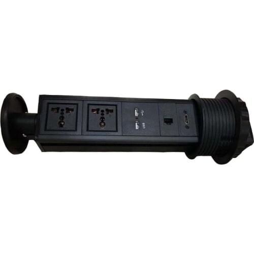 Pulling Kitchen Pop Up Power Socket with 2 Universal power outlet+2 USB Charger+Rj45+HDMI For Office Desktop Sockets EU Plug