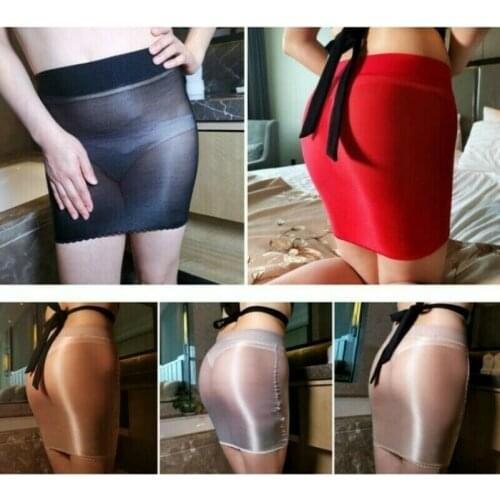 Women Sheer Skirt Micro Mini See Through Oiled Shiny Short Bodycon Stretch Red Grey Black Coffee Skirt 912-A351