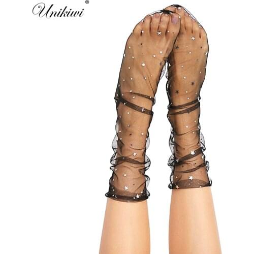 12 Color.Womens Harajuku Candy Colors Glitter Stars Moon Socks.Lady Transparent Mesh Shiny Stars Moon Fishnet Socks Hosiery Sox