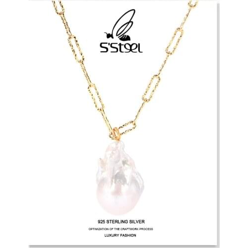 SSTEEL Baroque Pearl Pendant Necklaces For Women 925 Sterling Silver Fashion Simple Luxury Necklace Collares De Mujer Jewelry