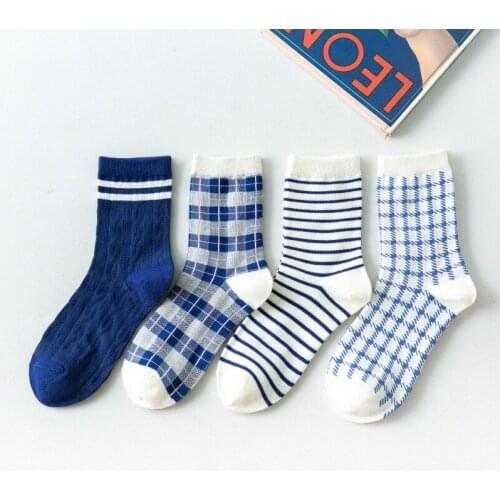 1 Pair Japanese Lattice Stripes Harajuku Women Fashion Causal Socks Classic Socks Middle tube Socks