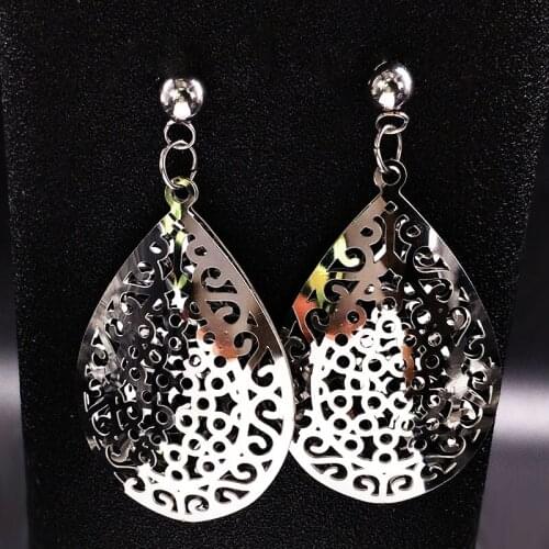 2021 Hollow Stainless Steel Stud Earrings for Women Big Silver Color Water Earrings Jewellery pendientes bisuteria E612480