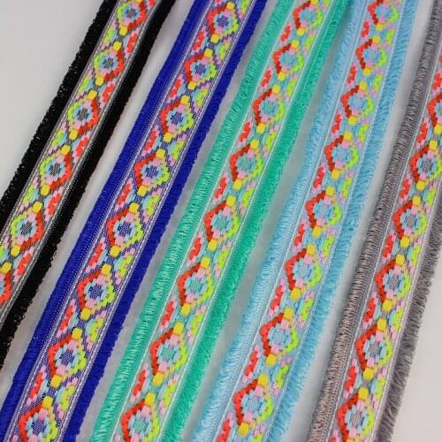 2Yds/lot 4.5 cm wide multicolor bilateral tassel ribbon trim lace National wind stage costume lace decoration AC764