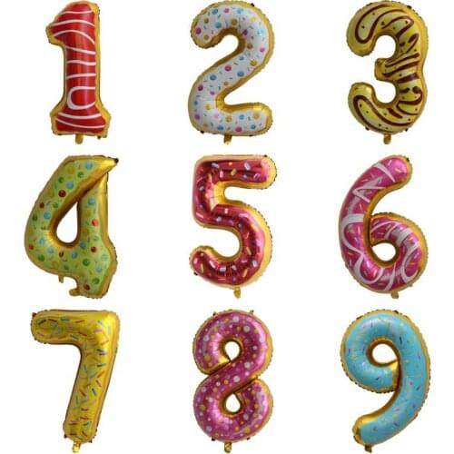 32inch Donut Number Foil Balloons Fruit ice cream Helium balloon Birthday party decorations Kids Toy Sweet Number Ballon shower