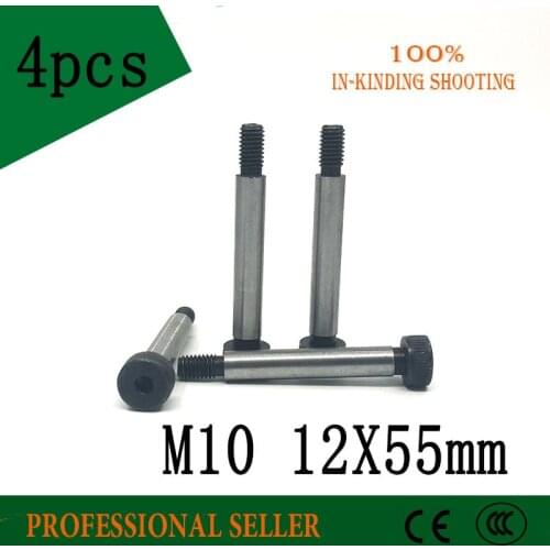 4 Pieces M10 Threaded 12 x 55mm 12.9 Grade Alloy Steel Hexagon Socket Head Shoulder Screw Bolt