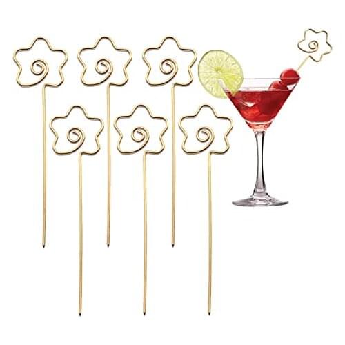 6 PCS Reusable Stainless Steel Cocktail Picks Drink Appetizers Fruit Toothpick Bar Martini Picks Garnish Snacks Toothpicks Set