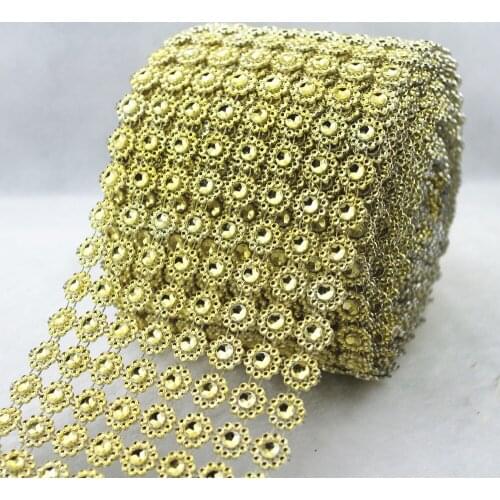 8 Row Sunflower Rhinestone Mesh Ribbon Gold Diamante Wedding Table Wrap