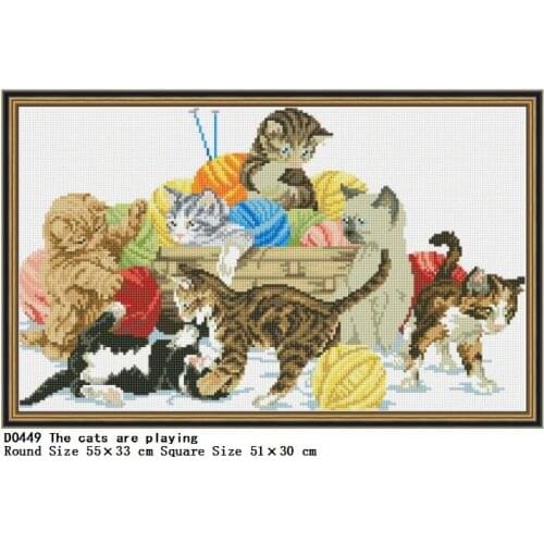 Diamond Handmade Diamond Painting The cats are playing Cross Stitch Full Round Drill Square 5D Arts Diamond Embroidery Patterns
