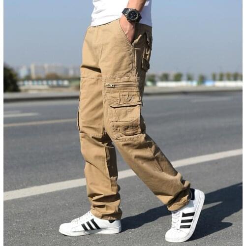 Mens Cargo Pants Cotton Men Baggy Multi-pocket Long Trousers Straight Mens Casual Autumn Male Bottoms Plus Size 40 Straight