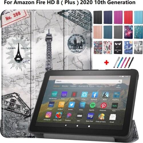 For Amazon Kindle Fire HD8 Case 2020 Funda For Kindle Fire HD 8 Plus Case 10th Gen Tablet PC PU Shockproof Cover + Stylus Pen