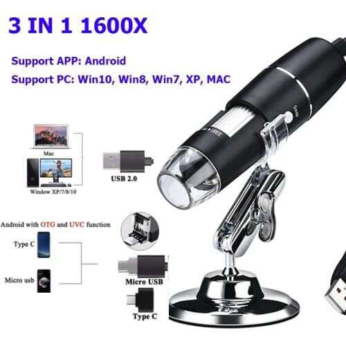 1600X USB Digital Microscope Camera Endoscope 8LED Magnifier with Metal Stand